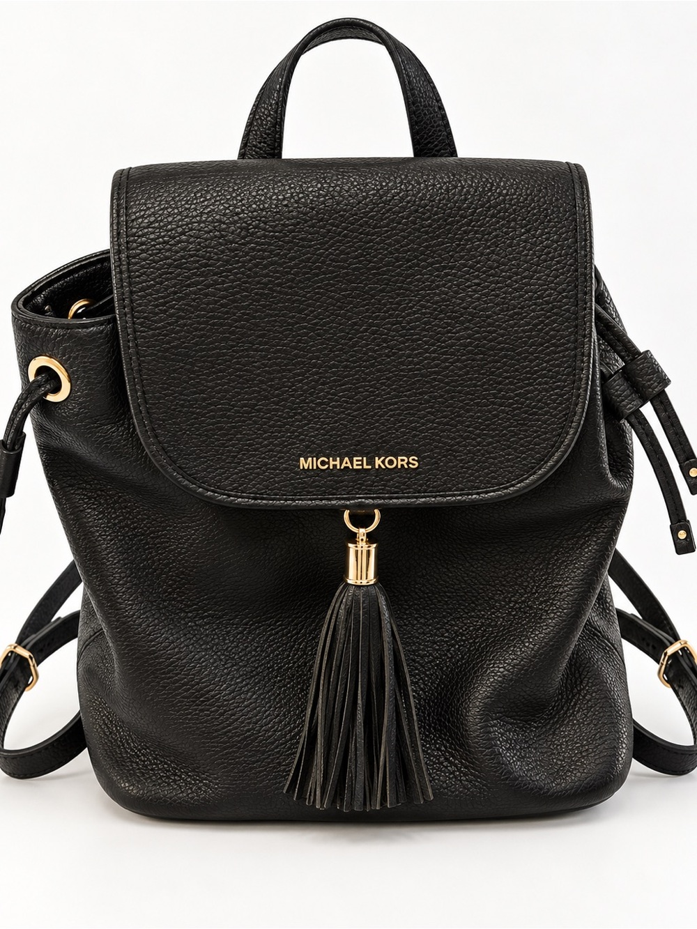 Michael Kors Black Pebbled Leather Tassel Backpack